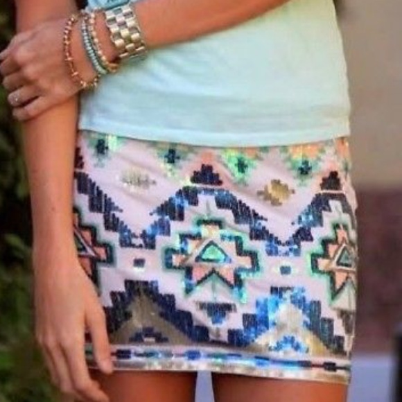 Express Aztec Sequin Skirt - Picture 1 of 3